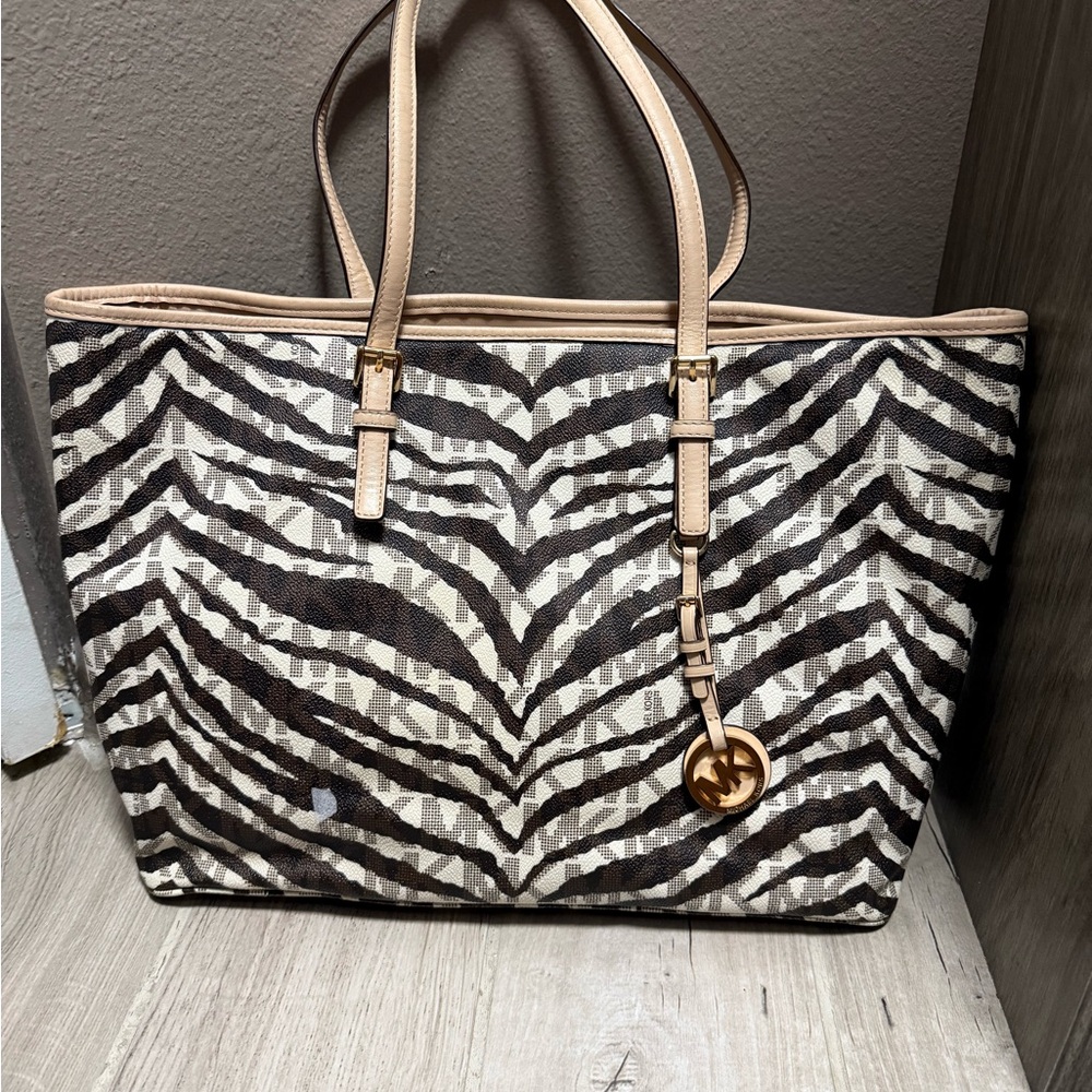 Michael Kors Zebra Pattern Tote - Black and Cream